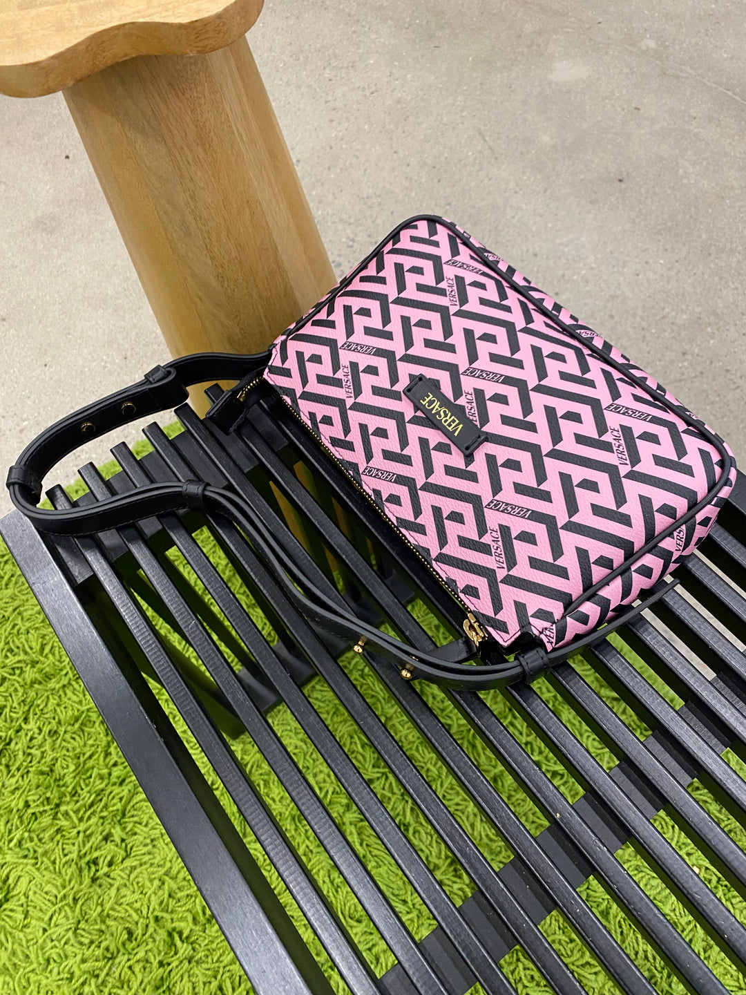 Versace Pink and Black La Greca Shoulder Bag (0731)