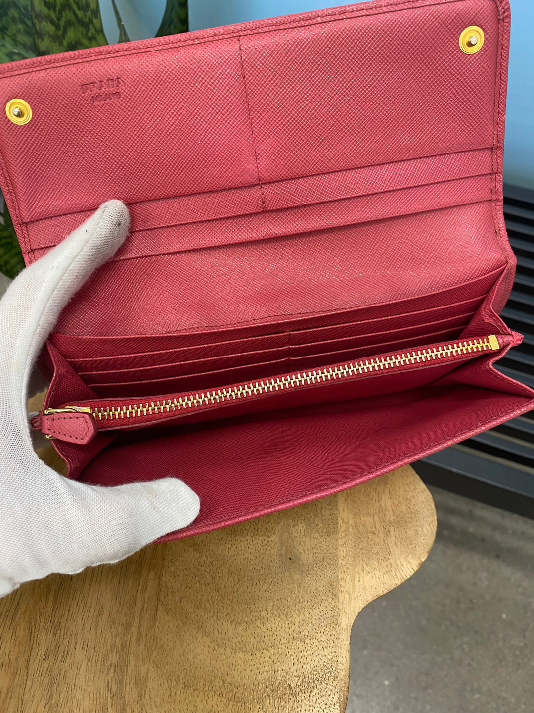 Prada Pink Saffiano Bow Long Wallet (9546)