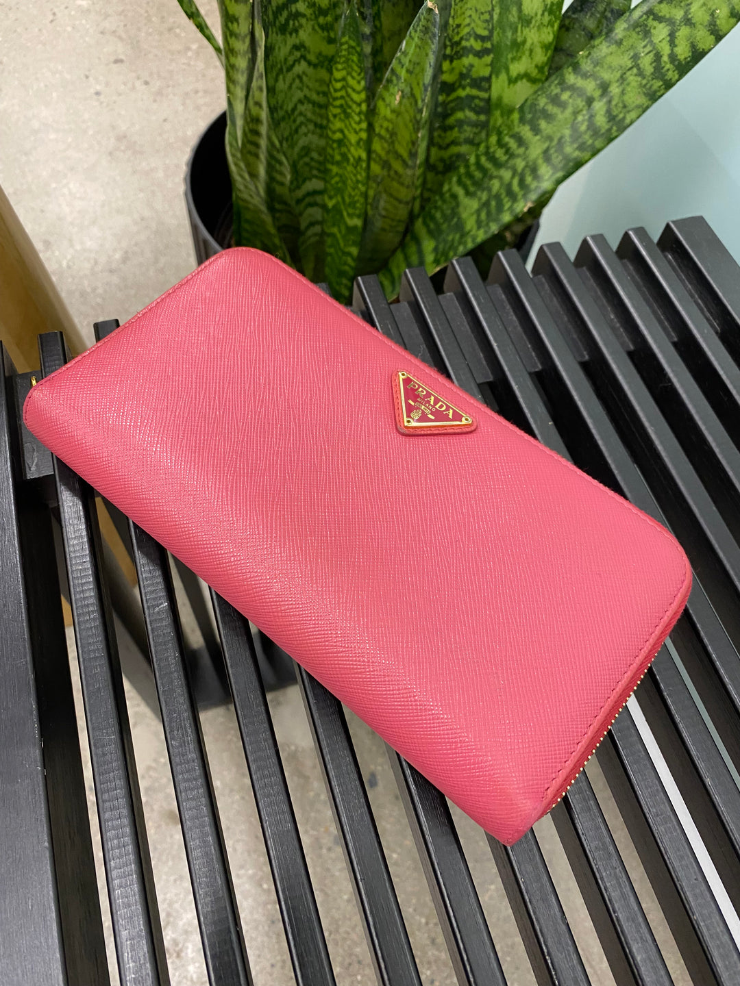 Prada Fuchsia Saffiano Zippy Wallet (3074)