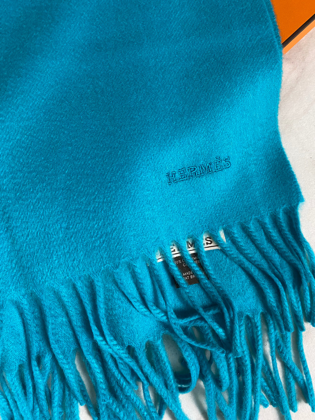 Hermes Turquoise Cashmere Scarf (8865)