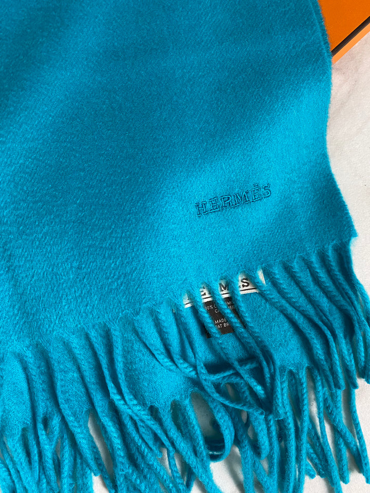 Hermes Turquoise Cashmere Scarf (8865)
