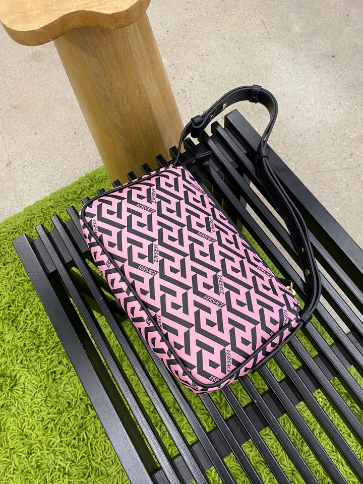 Versace Pink and Black La Greca Shoulder Bag (0731)