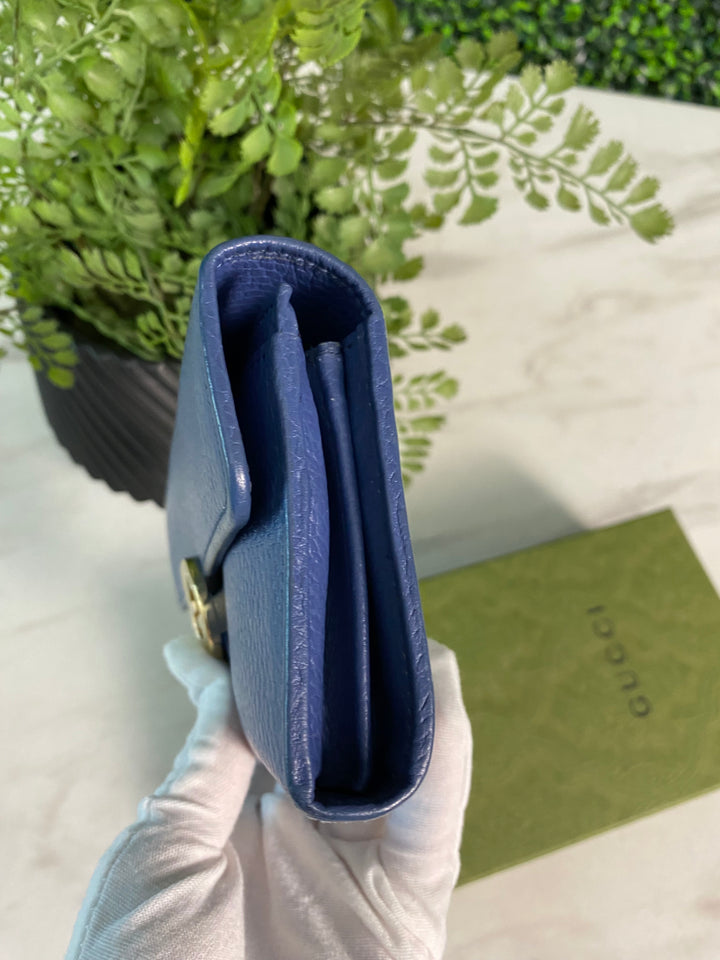 Gucci Light Blue Pebbled Leather Interlocking GG Long Wallet (9726)