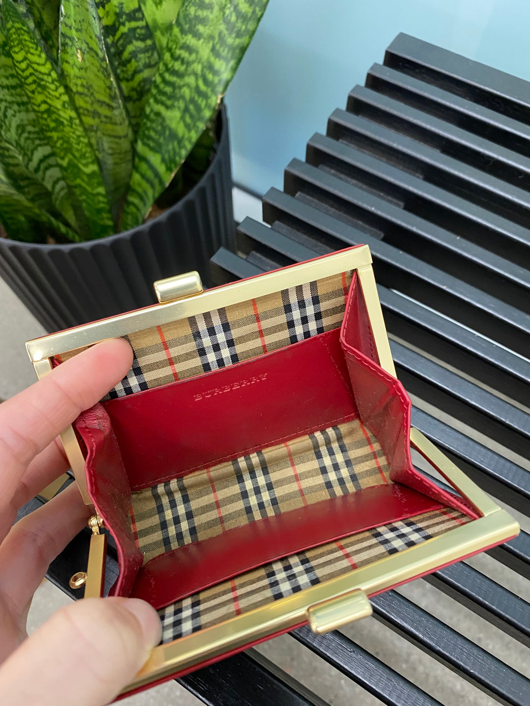 Burberry Red Leather and Novacheck Coin Case (7502)