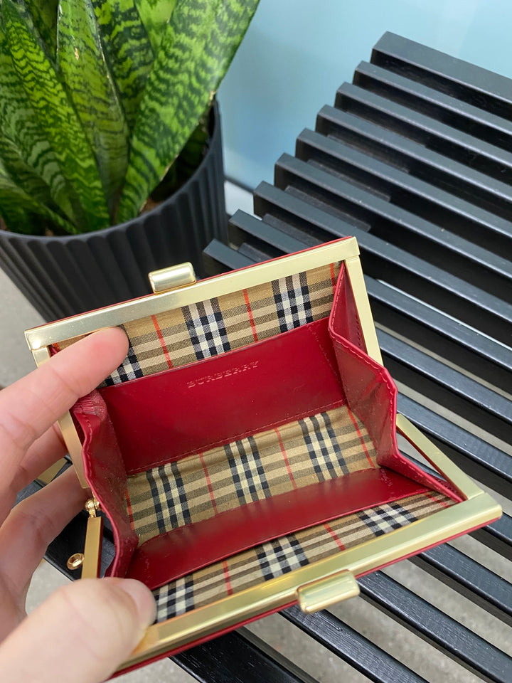 Burberry Red Leather and Novacheck Coin Case (7502)