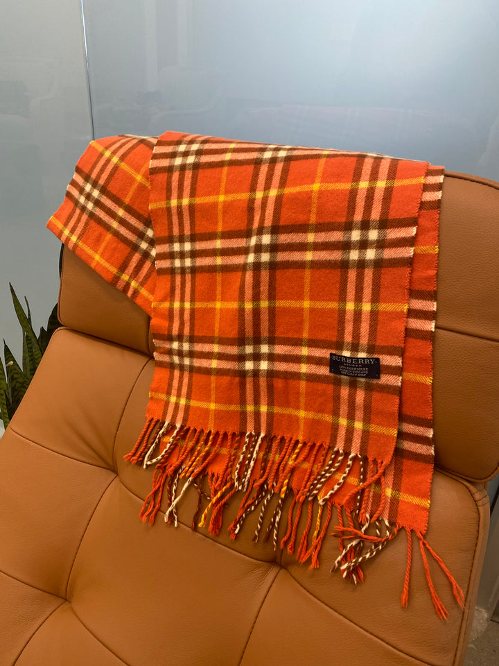 Burberry Orange Check Cashmere Scarf (3407)