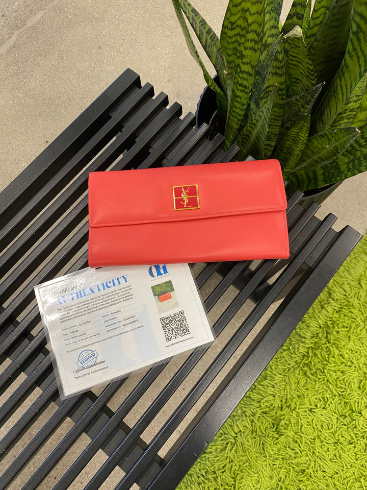 Saint Laurent Vintage YSL Red Leather Long Wallet (486)