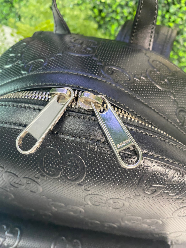 Gucci Black GG Embossed Leather Medium Backpack (4147)