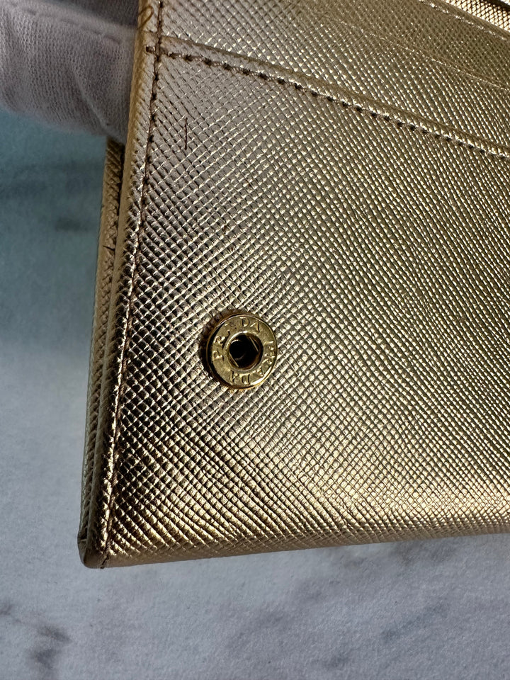 Prada Gold Saffiano Bow Long Wallet (7229)