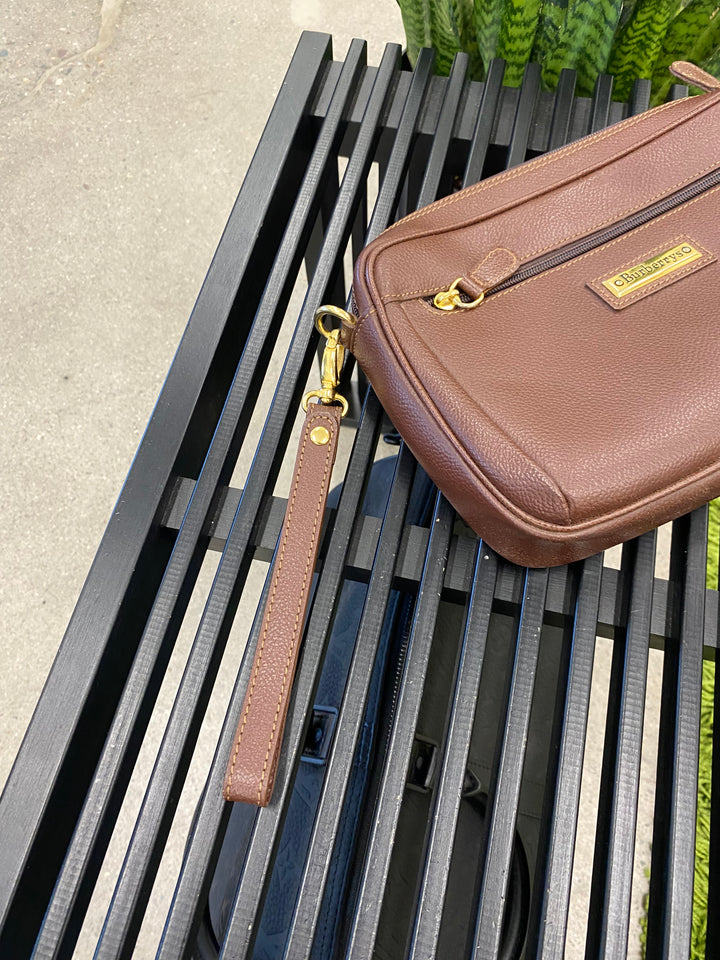 Burberry Brown Pebbled Leather Toiletry Pouch (9584)