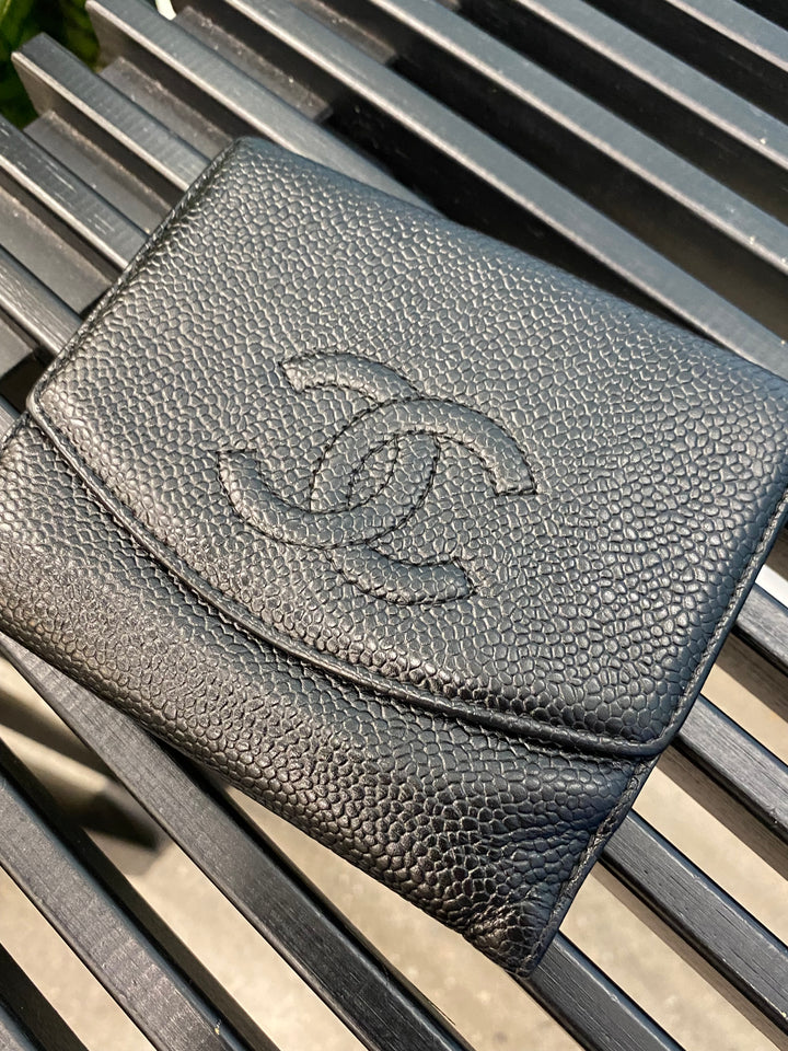Chanel Black Caviar Compact Wallet (1982)