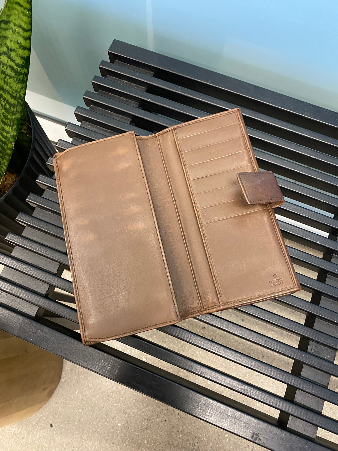 Gucci GG Canvas and Brown Leather Long Wallet (8365)