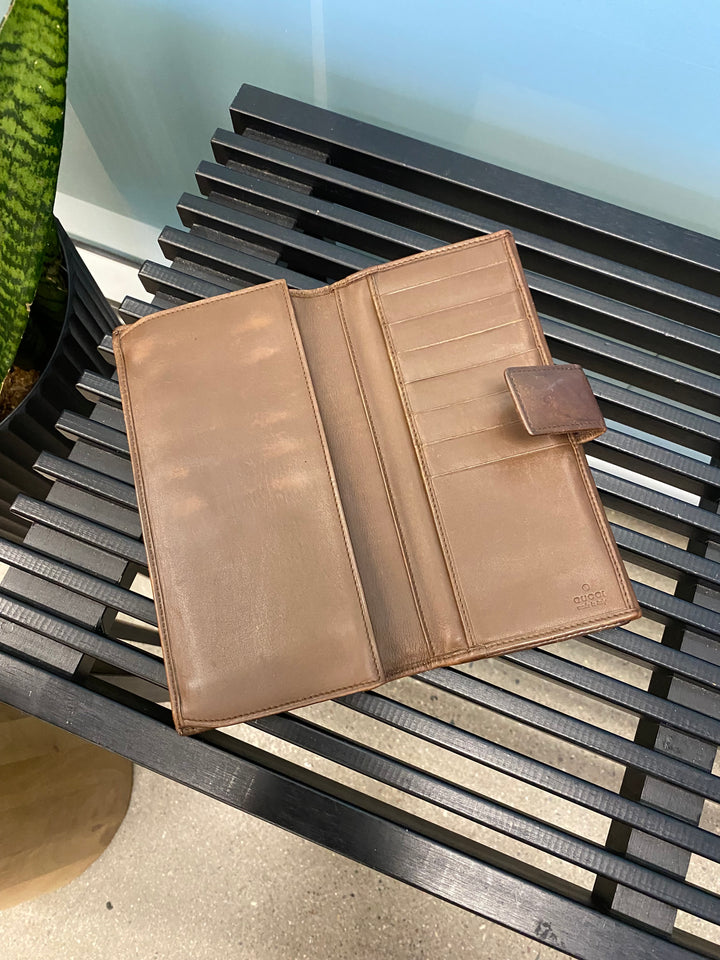 Gucci GG Canvas and Brown Leather Long Wallet (8365)