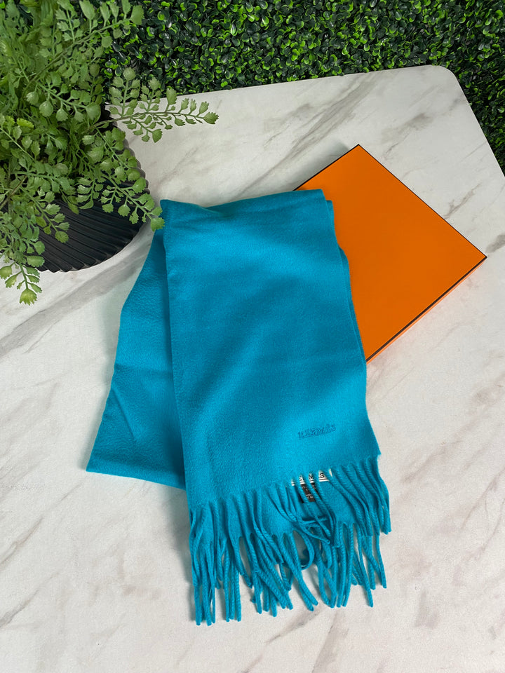 Hermes Turquoise Cashmere Scarf (8865)