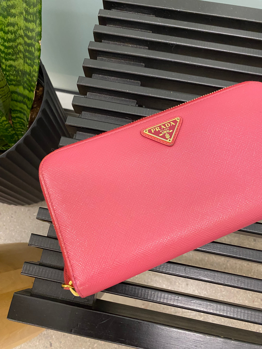 Prada Fuchsia Saffiano Zippy Wallet (3074)