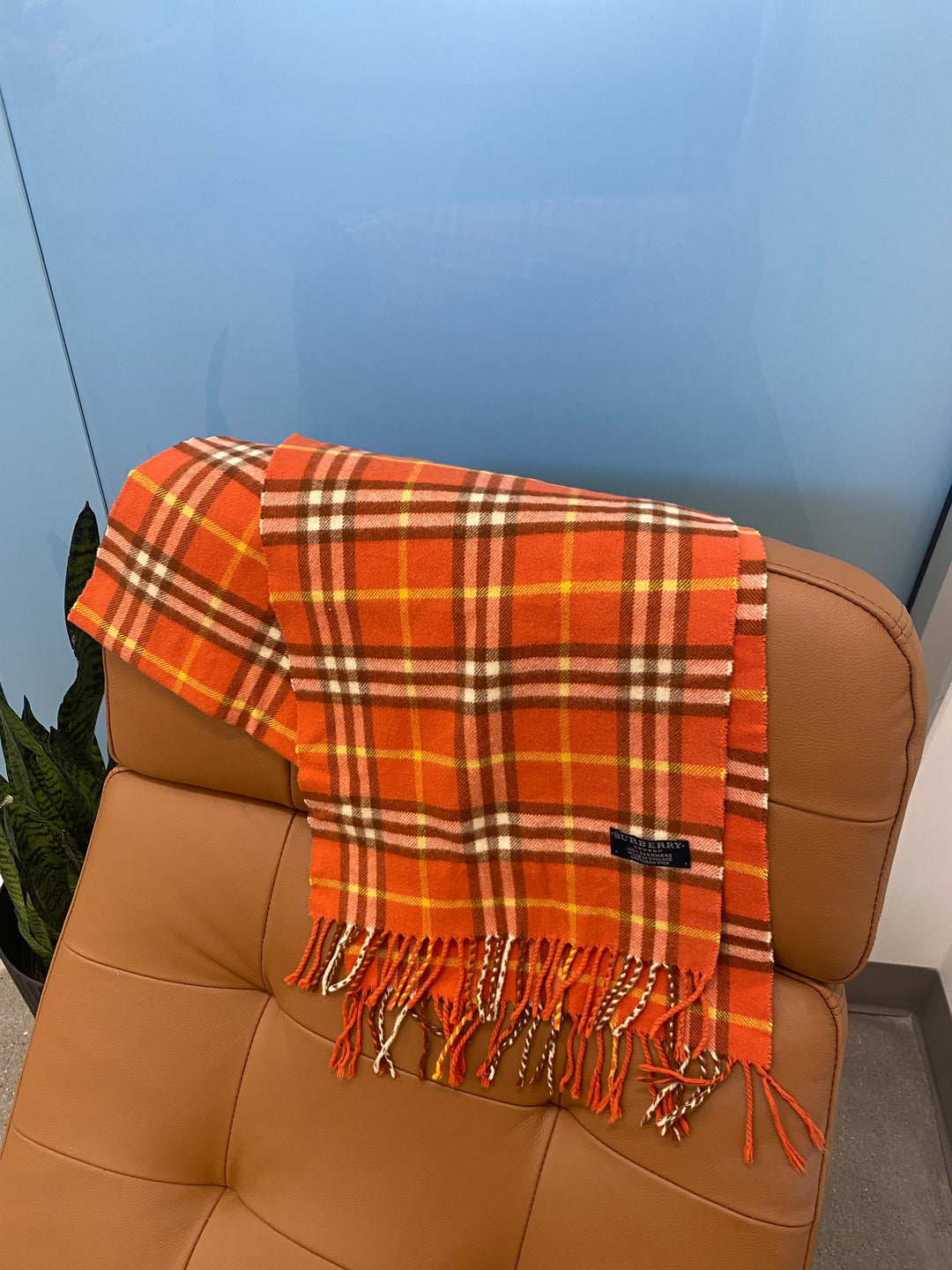 Burberry Orange Check Cashmere Scarf (3407)