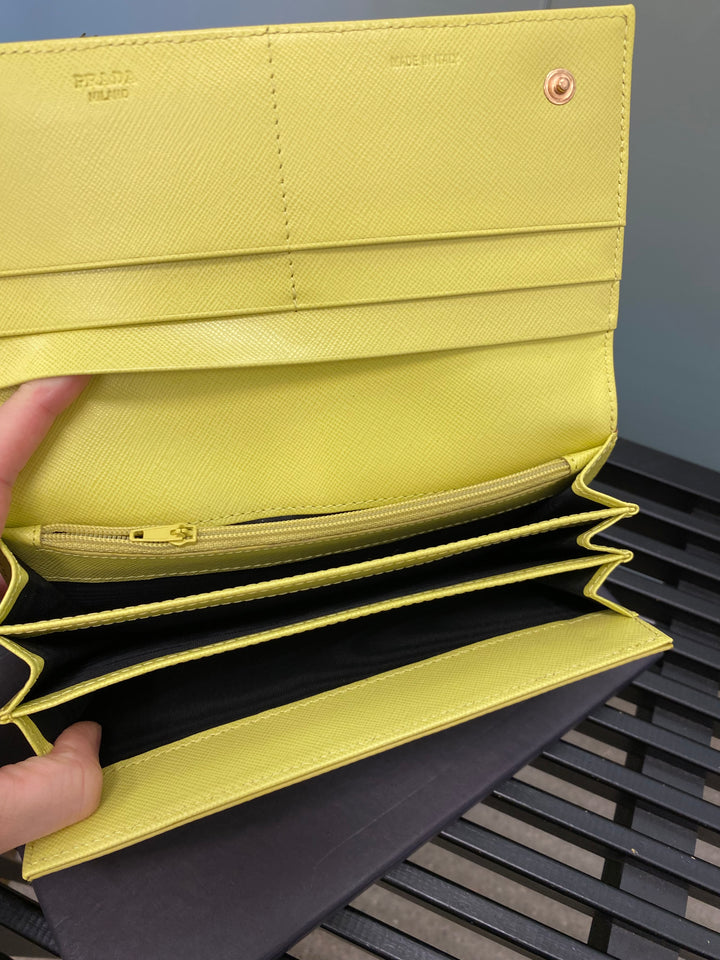 Prada Yellow Nylon Double Snap Wallet (5388)