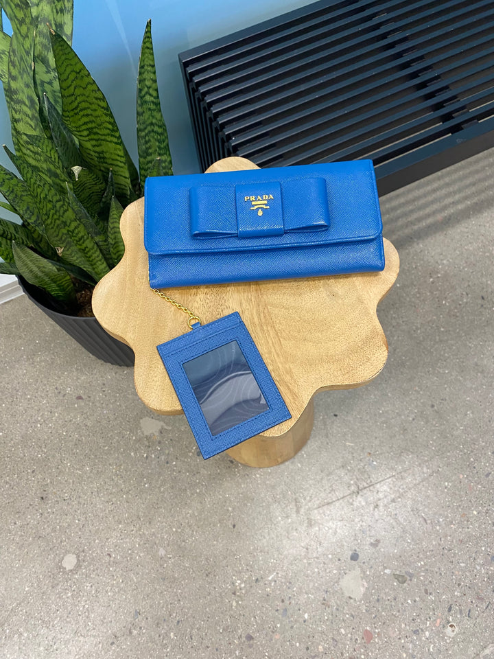 Prada Cobalt Saffiano Bow Long Wallet (6550)