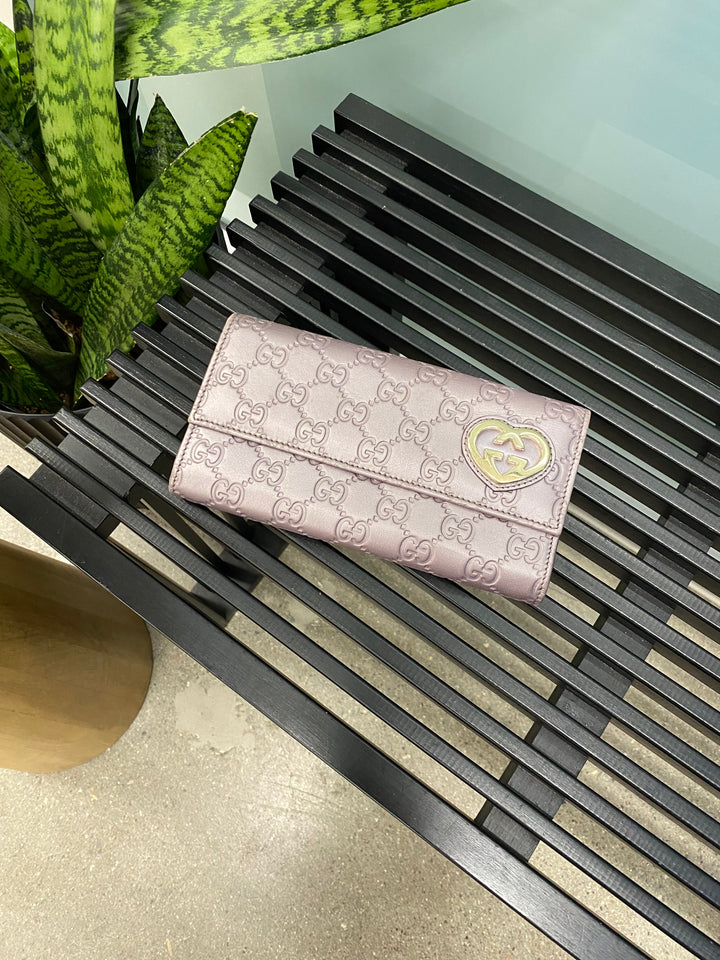 Gucci Metallic Lavender Guccissima Heart Long Wallet (3033)