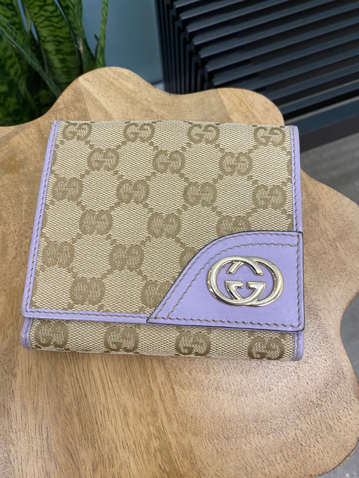 Gucci GG Canvas and Lavender Compact Wallet (5012)