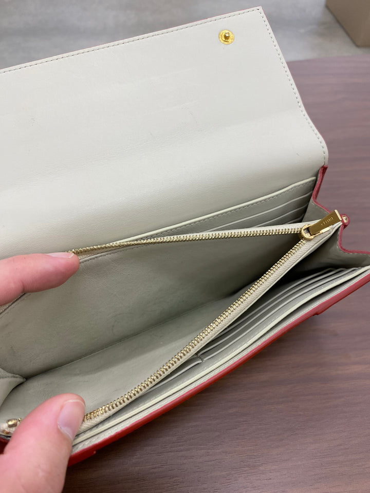 Celine Red Leather Double Snap Long Wallet (5962)