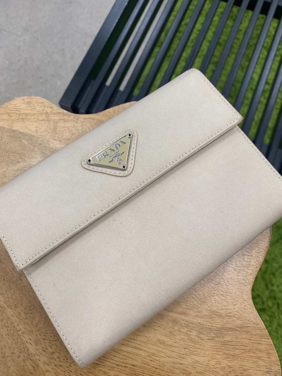 Prada Cream Nylon Compact Trifold Wallet (8791)