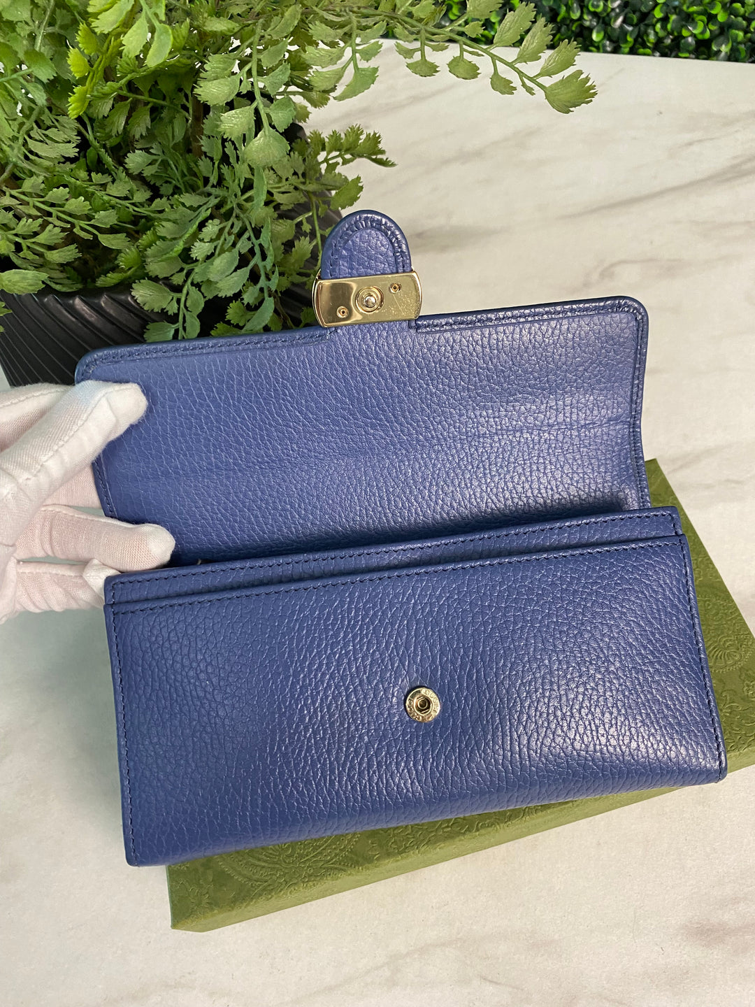 Gucci Light Blue Pebbled Leather Interlocking GG Long Wallet (9726)