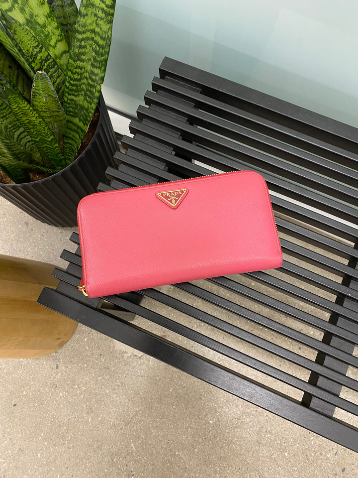 Prada Fuchsia Saffiano Zippy Wallet (3074)