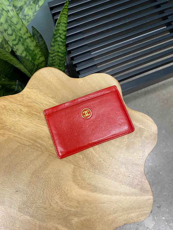 Chanel Red Leather CC Button Card Holder (2003)