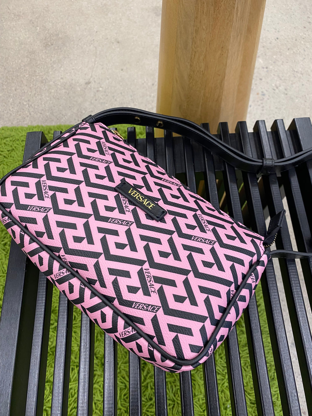 Versace Pink and Black La Greca Shoulder Bag (0731)
