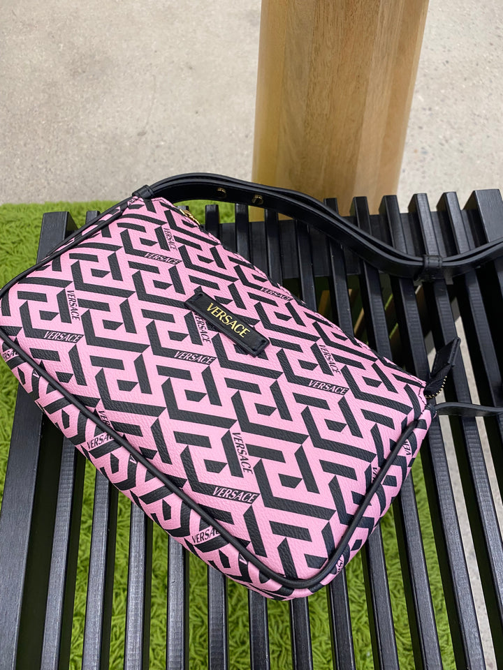 Versace Pink and Black La Greca Shoulder Bag (0731)