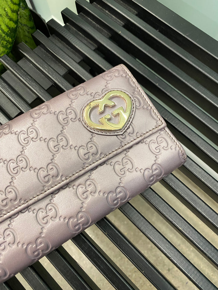 Gucci Metallic Lavender Guccissima Heart Long Wallet (3033)