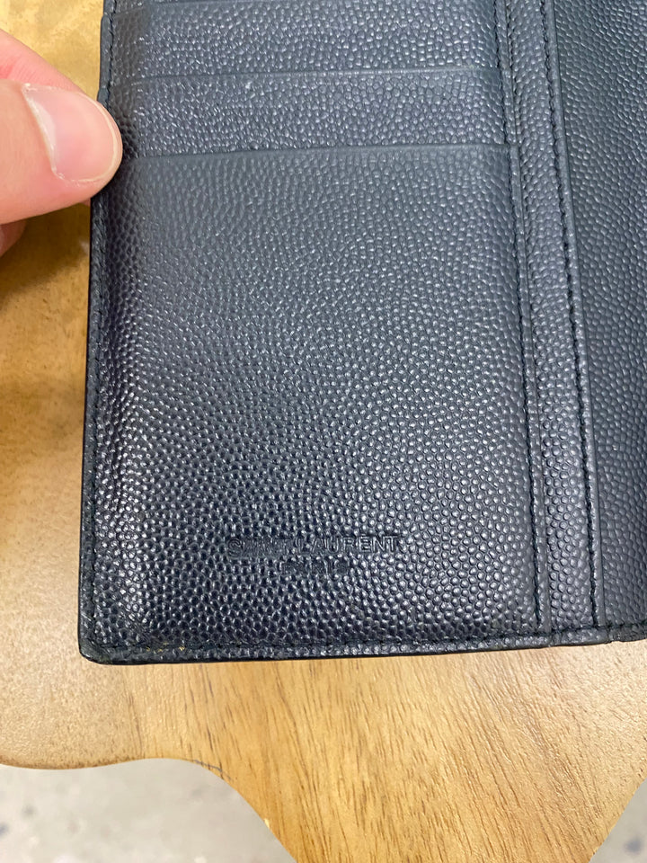 Saint Laurent YSL Black Grain de Poudre Long Bifold Wallet (5637)