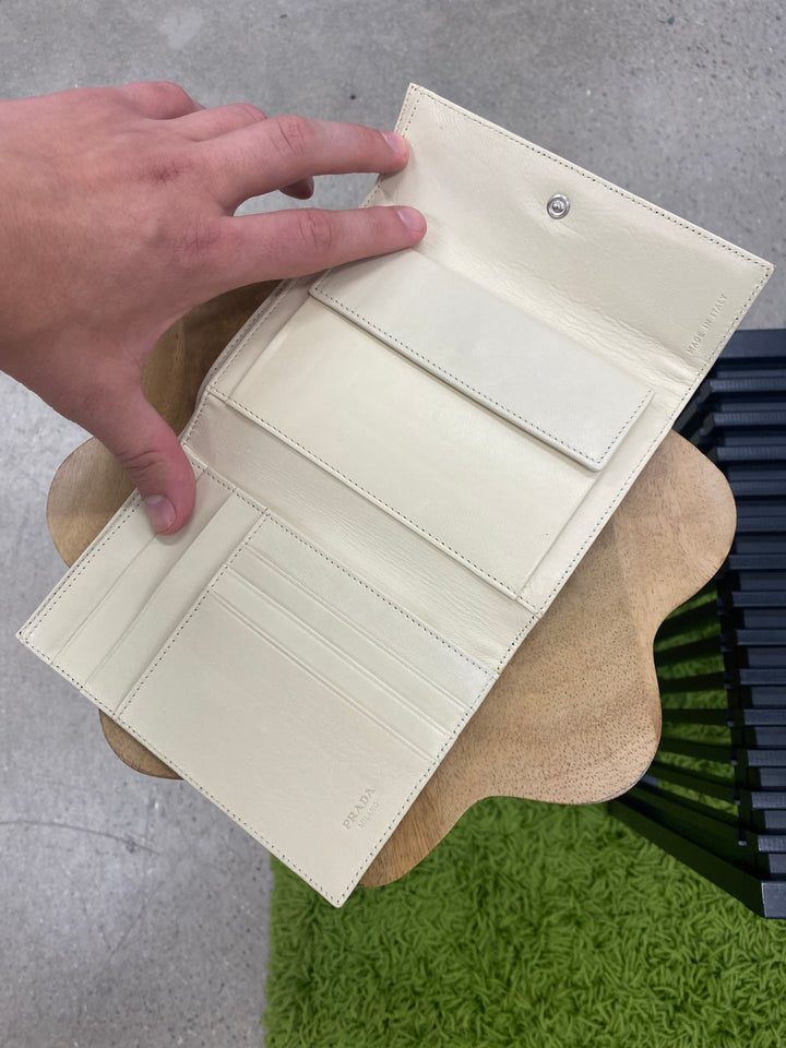 Prada Cream Nylon Compact Trifold Wallet (8791)