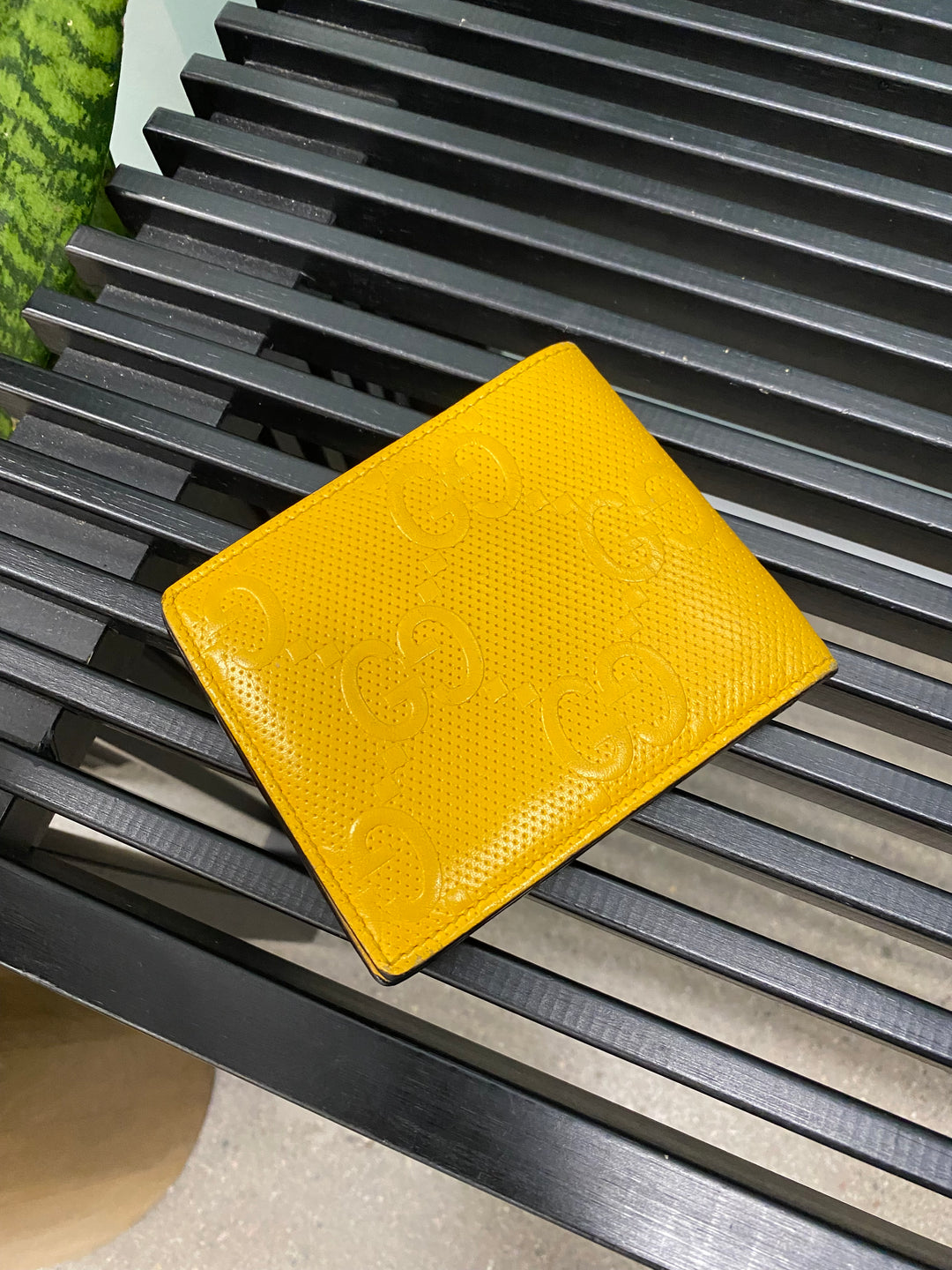 Gucci Yellow Perforated Leather Billfold Wallet (3818)