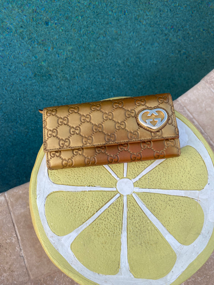 Gucci Gold Guccissima Heart Long Wallet (3867)