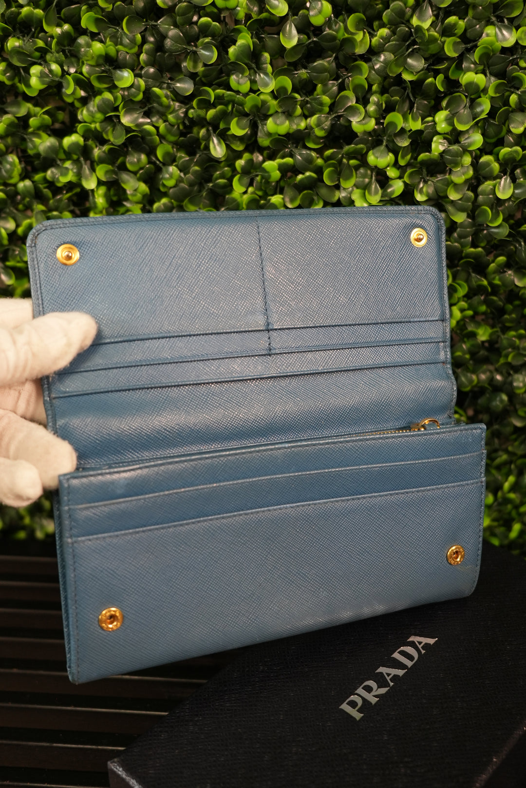 Prada Blue Saffiano Bow Wallet (710)