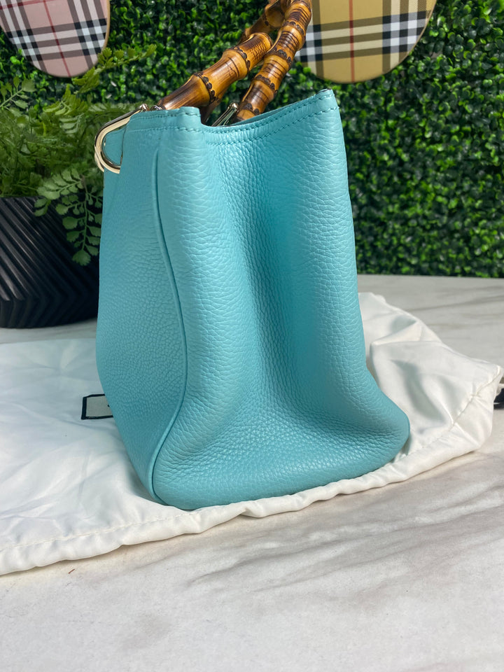 Gucci Pebbled Leather Bamboo Shopper Tote (HP01)