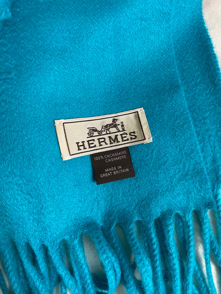 Hermes Turquoise Cashmere Scarf (8865)