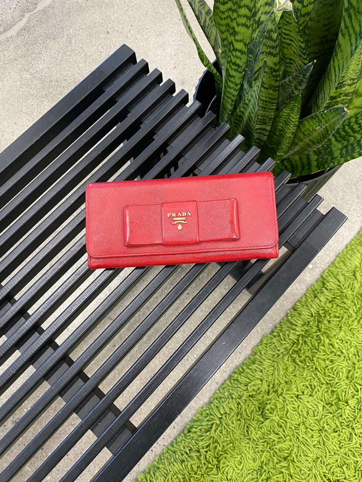 Prada Pink Saffiano Bow Long Wallet (5919)