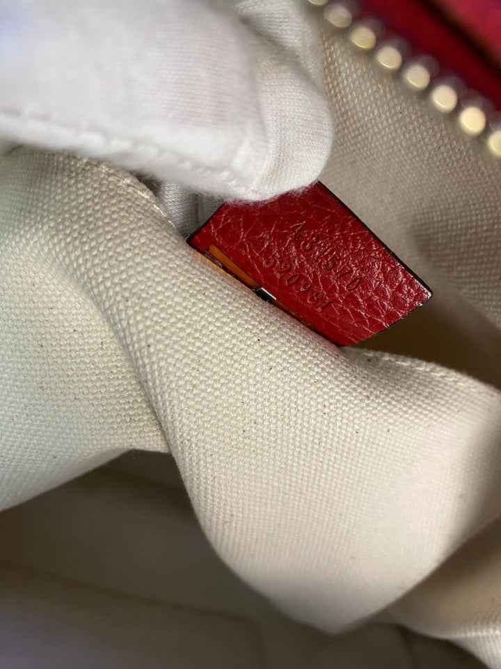Gucci Red Pebbled Leather Soho Chain Backpack (0969)