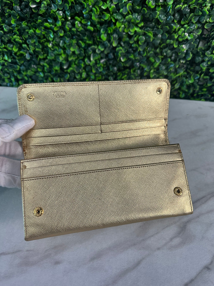 Prada Gold Saffiano Bow Long Wallet (7229)