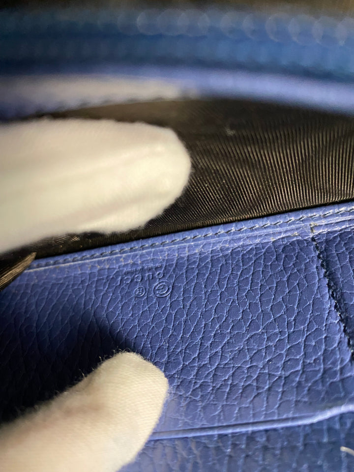 Gucci Light Blue Pebbled Leather Interlocking GG Long Wallet (9726)