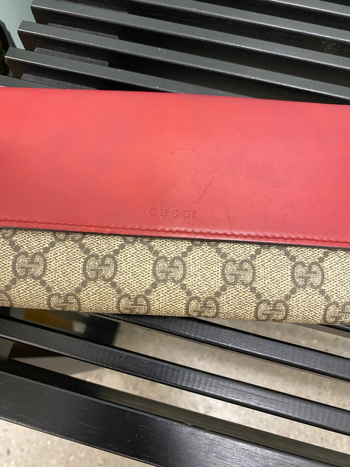 Gucci GG Supreme and Red Leather Long Wallet (4900)