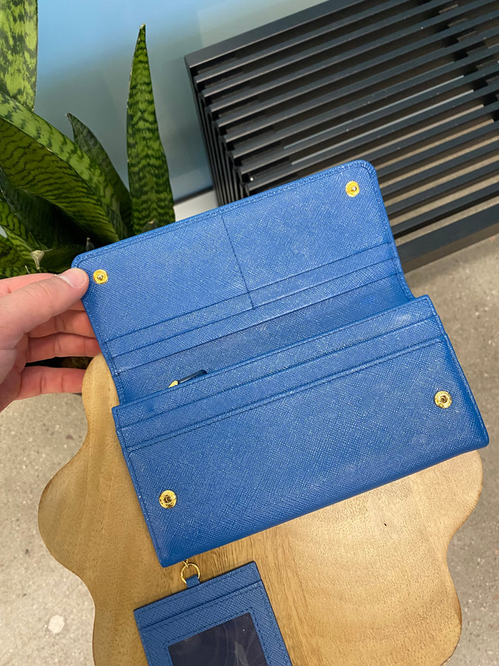 Prada Cobalt Saffiano Bow Long Wallet (6550)