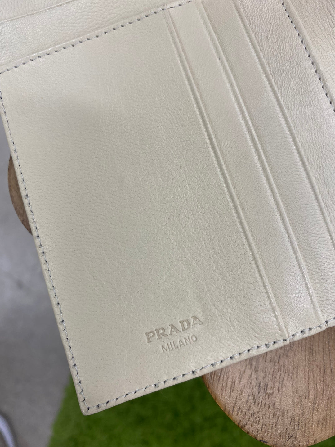 Prada Cream Nylon Compact Trifold Wallet (8791)