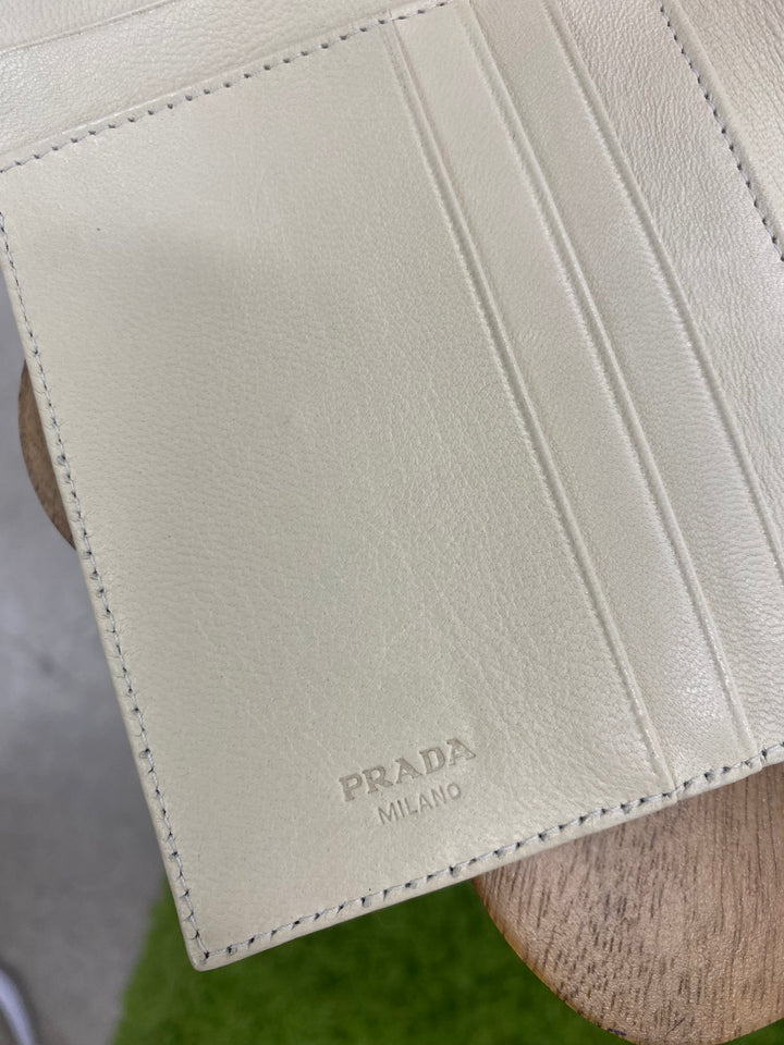 Prada Cream Nylon Compact Trifold Wallet (8791)