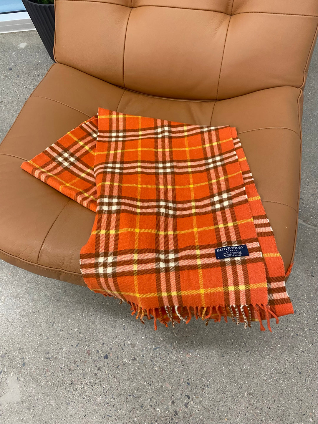 Burberry Orange Check Cashmere Scarf (3407)