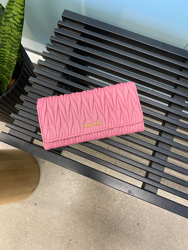 Miu Miu Pink Quilted Leather Long Wallet (6599)