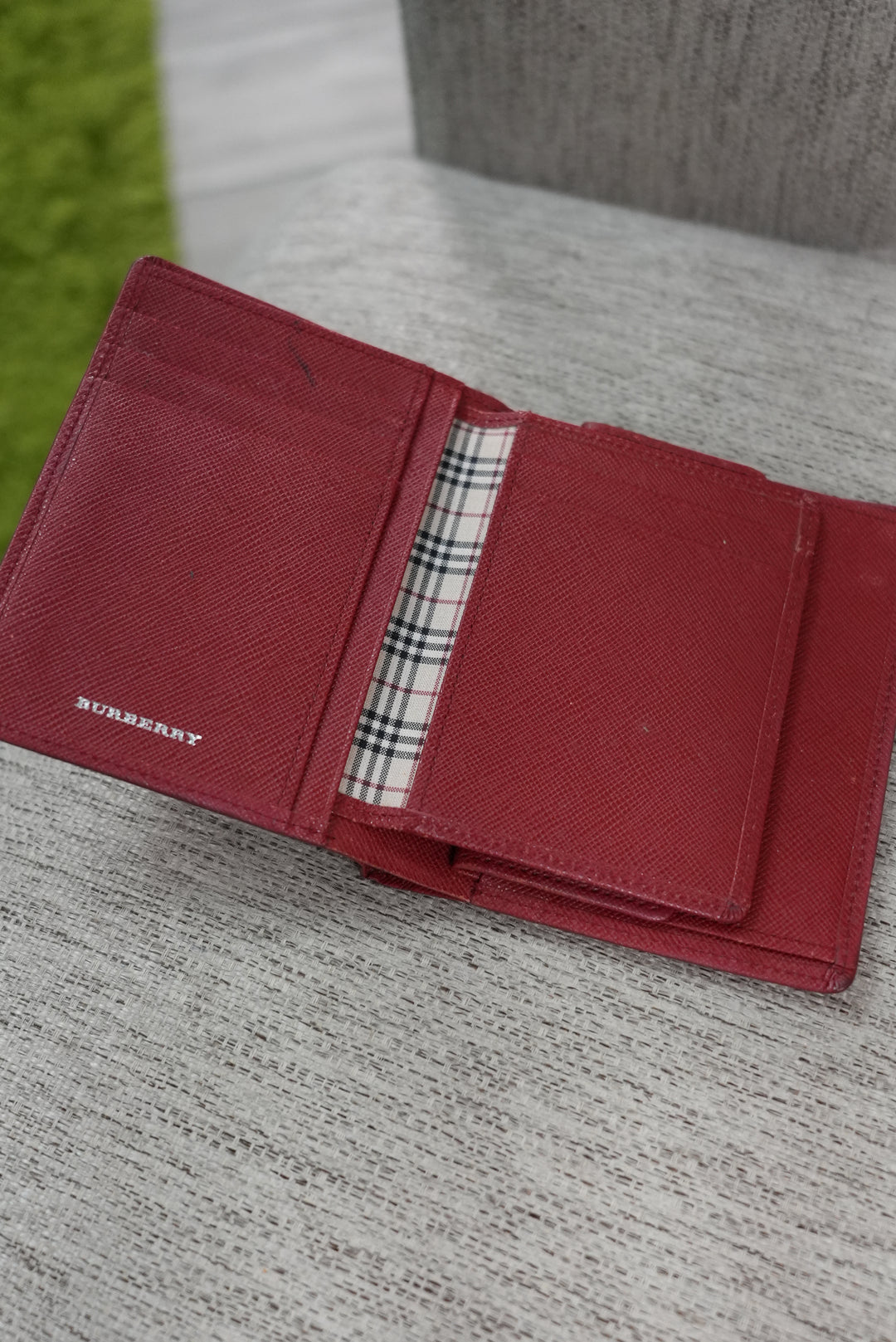 Burberry Red Leather Card Case Wallet